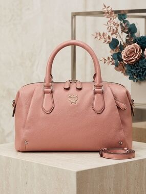🩷Authentic MCM Pink Leather Zip Satchel. EUC